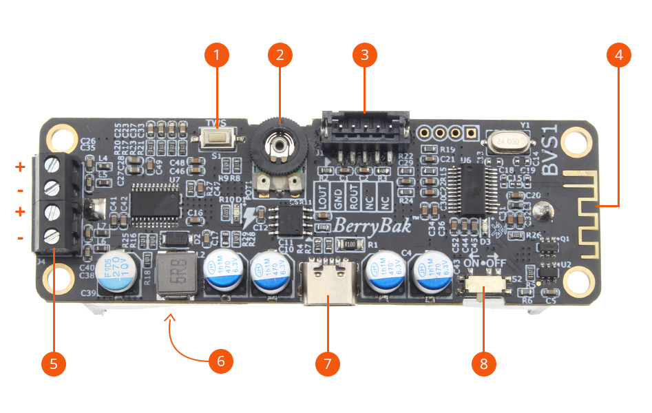 BERRYBAK BVS26B Bluetooth 5.0 Stereo Amplifier Module 2x6W @ 4 Ohm